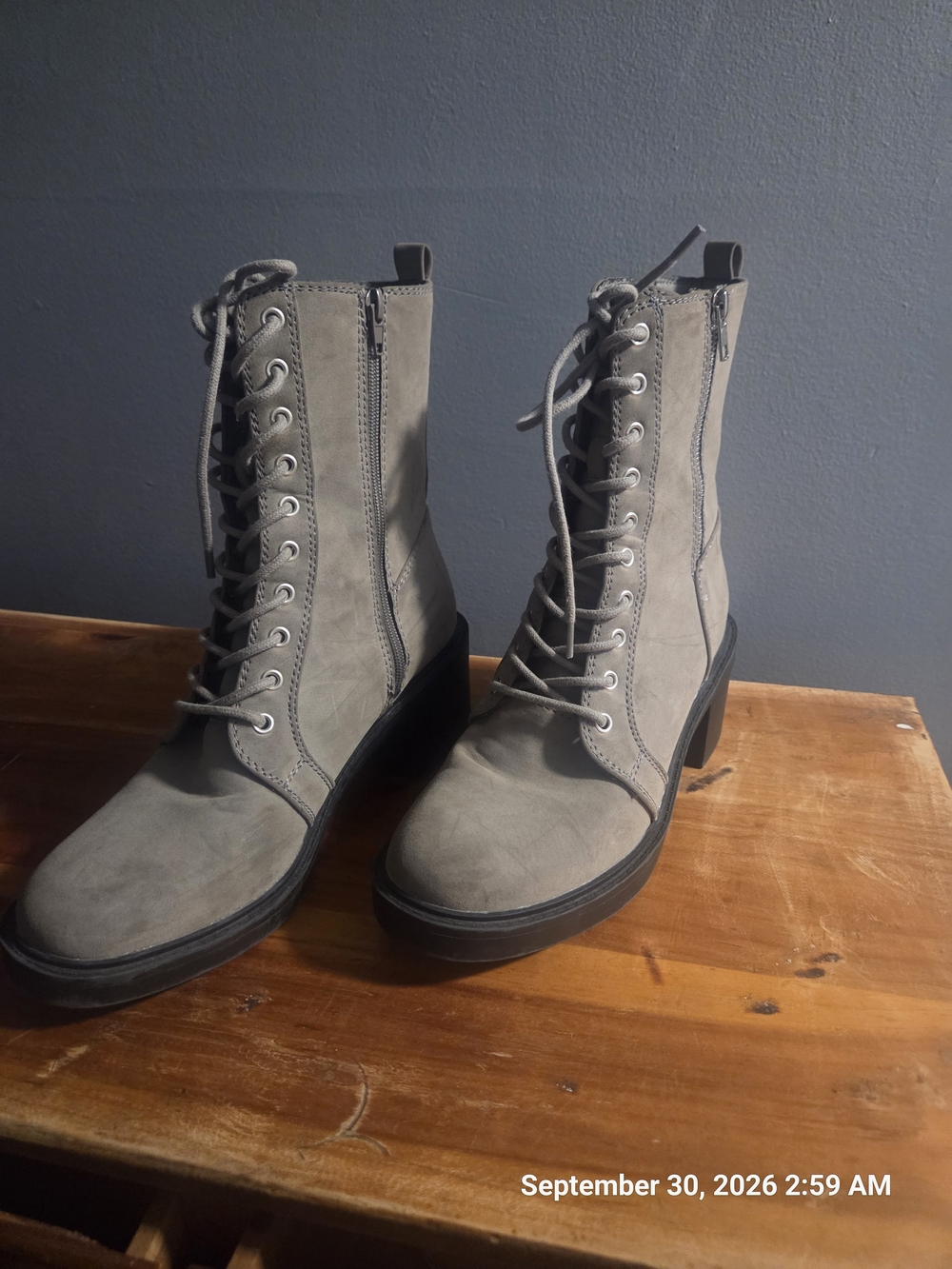 MIA Gray Lace-Up Ankle Combat Boots